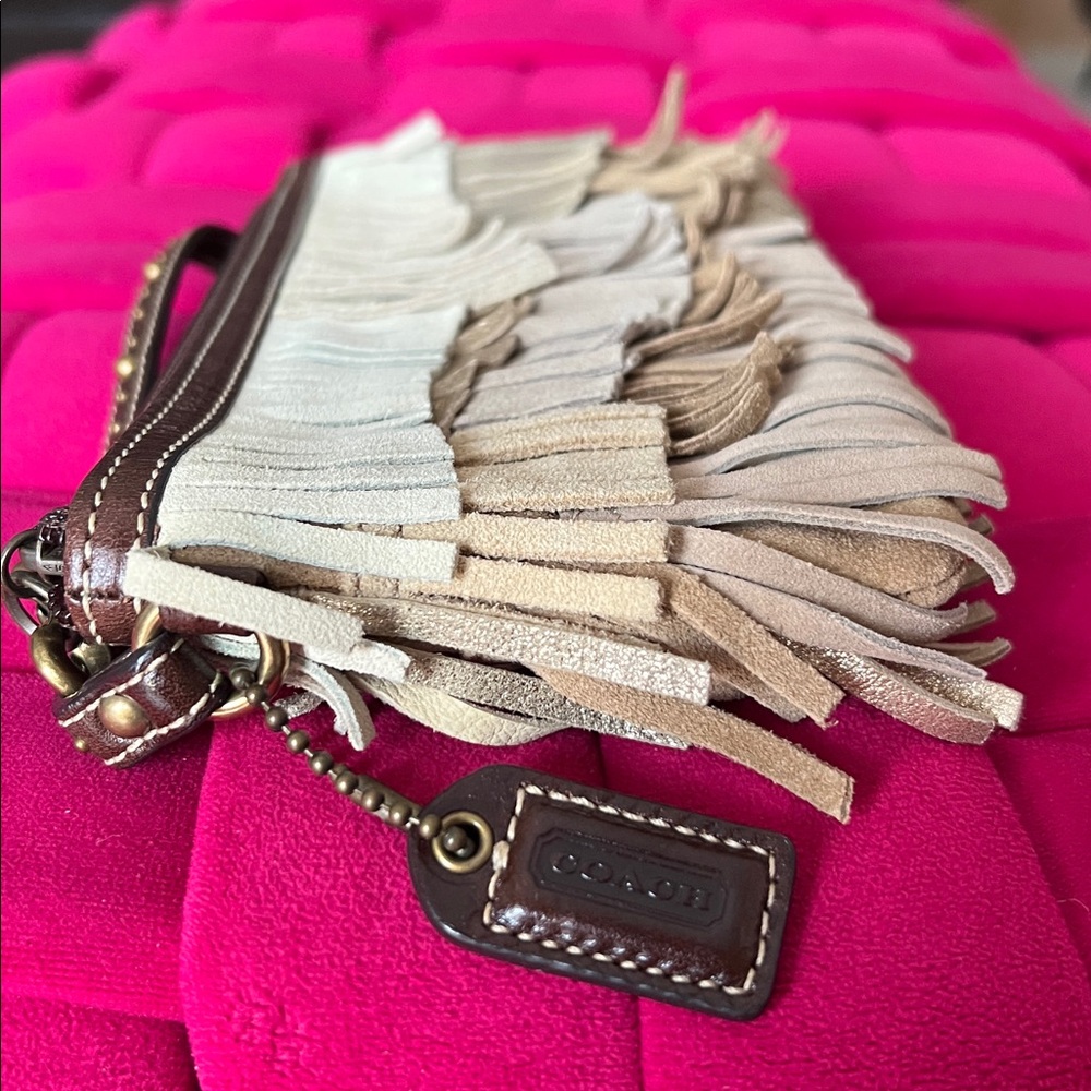 Coach Fringe Wristlet in Brown, Beige & Gold - Picture 5 of 13